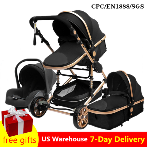 Luxurious Baby Stroller 3 in 1 Portable Travel Baby Carriage Folding Prams Aluminum Frame High Landscape Car for Newborn Baby ► Photo 1/6