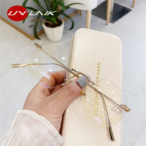 UVLAIK Blue Llight Blocking Rimless Glasses Frame Women Spectacle Myopia Transparent Glasses Men EyeGlasses optical Frames ► Photo 1/6