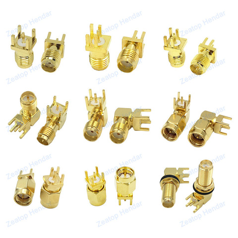 1Pcs Gold Brass SMA / RP-SMA Male / Female Solder PCB Mount Jack Right Angle Coaxial RF Coaxial SMA Connector ► Photo 1/6