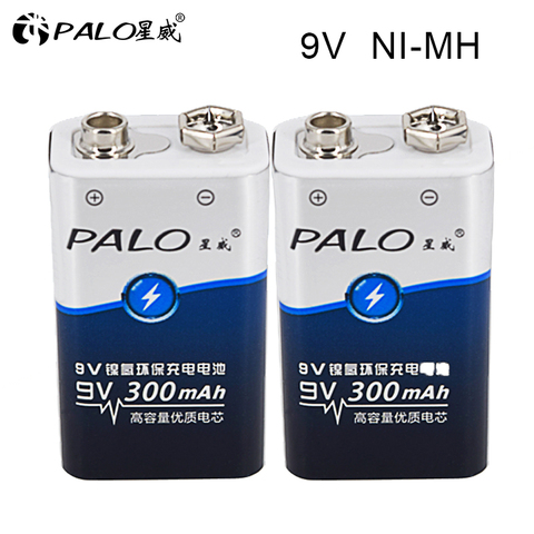 2pcs PALO Super Rechargeable 9V 6F22 Battery ni-mh 300mah 9v nimh Battery for Digital Camera Remote Control Toys metal detector ► Photo 1/6