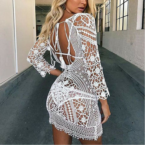 Hot Swimsuit cover women white lace tunic beach dress clothes backless swimsuit Crochet Bikini swimming beach wear ► Photo 1/6