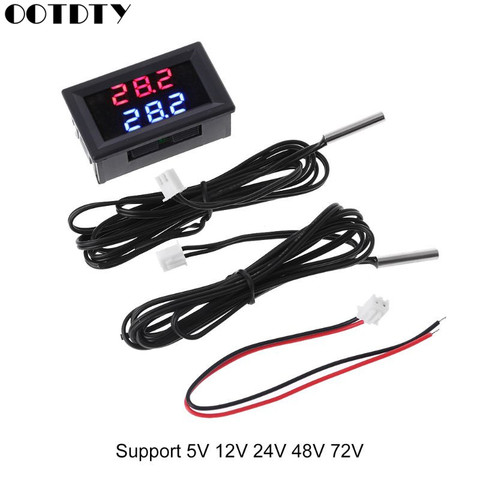 Dual Display DC 5V-80V Thermometer w 2 NTC Waterproof Temperature Sensor 12V 24V 72V Car Motorcycle ► Photo 1/6