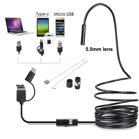 3in1 5.5mm 6Led Type C Waterproof Endoscope Camera Inspection 1m 2m 3.5m 5m USB Cable Endoscope Borescope Android Endoscope ► Photo 1/6