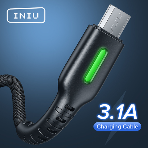 INIU 3.1A Micro USB Cable LED Mobile Phone Charger Type C Fast Charging USB C Data Cord For Huawei Samsung S7 Xiaomi mi9 8 Redmi ► Photo 1/6