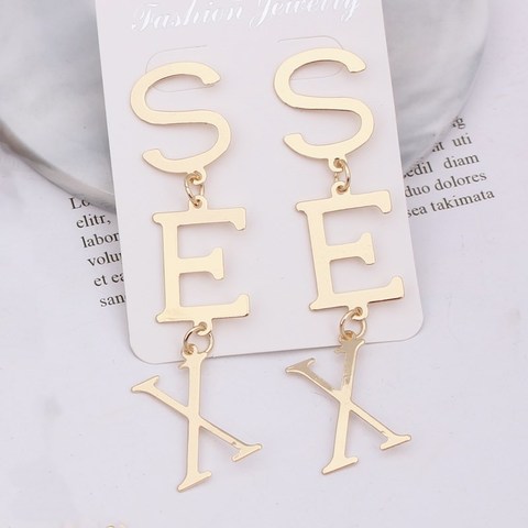 2022 New English Alphabet SEX Long Drop Earring for Women Paint Gold Color Metal Statement Party Wedding Jewelry Accessories ► Photo 1/6