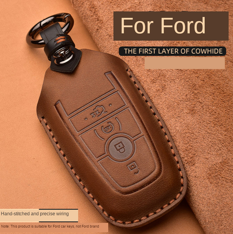 Crazy Horse Leather Car Key Case For Ford Mustang 2022 EcoSport Smart Remote Fobs Shell Cover Keys Bag Keychain Auto Accessories ► Photo 1/5