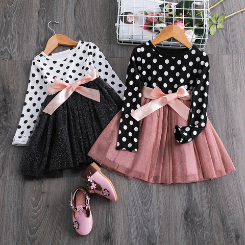 2022 Autumn Winter Girl Dress Long Sleeve Polka Dot Girls Dresses Bow Princess Teenage Casual Dress Daily Kids Dresses For Girls ► Photo 1/6