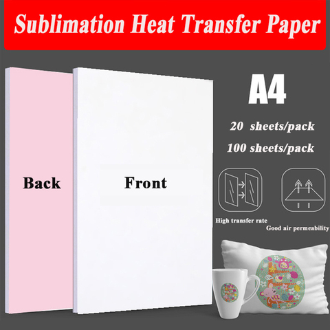 20/100 Sheets A4 Sublimation Heat Transfer Paper for Polyester Cotton T-Shirt Cushion Fabrics Cloth Phone Case Printing Design ► Photo 1/3