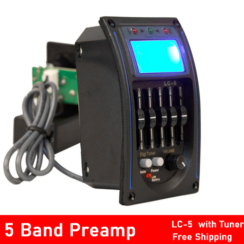 LC-5 5 Bands Acoustic Guitar Pickup EQ Preamp LCD Tuner Piezo Pickup Equalizer System ► Photo 1/6