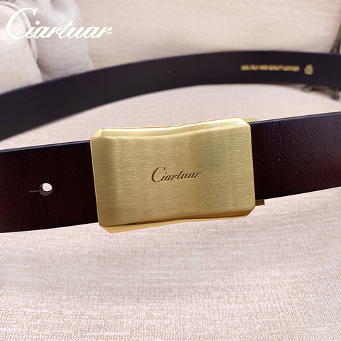 2022 ciartuar new belt for men belt high quality first genuine leather cowskin solid brass gold sliver buckle free shipping ► Photo 1/6