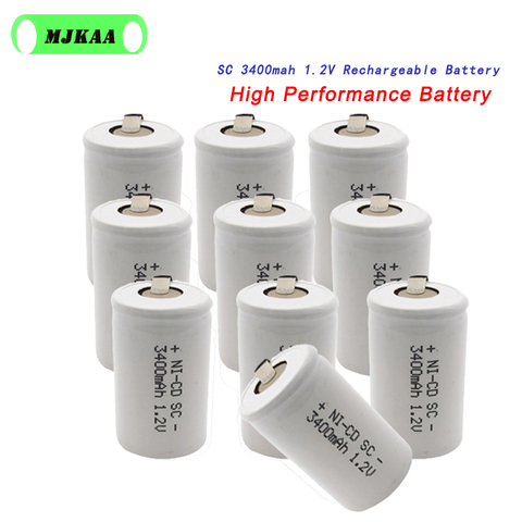 10Pcs SC 1.2V 3400mah Rechargeable Battery 3400mAh 4/5 Sub C Ni-cd Cell with Welding Tabs for Electric Drill Screwdriver ► Photo 1/4