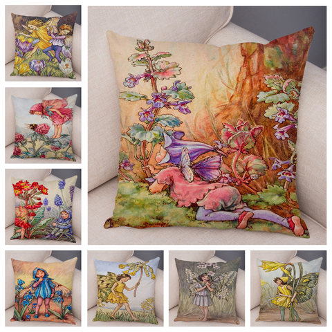 Soft Plush Cushion Cover Colorful Cute Cartoon Flower Girl Pillowcase Decor Fairy Tale World Elves for Sofa Home Pillow Case ► Photo 1/1