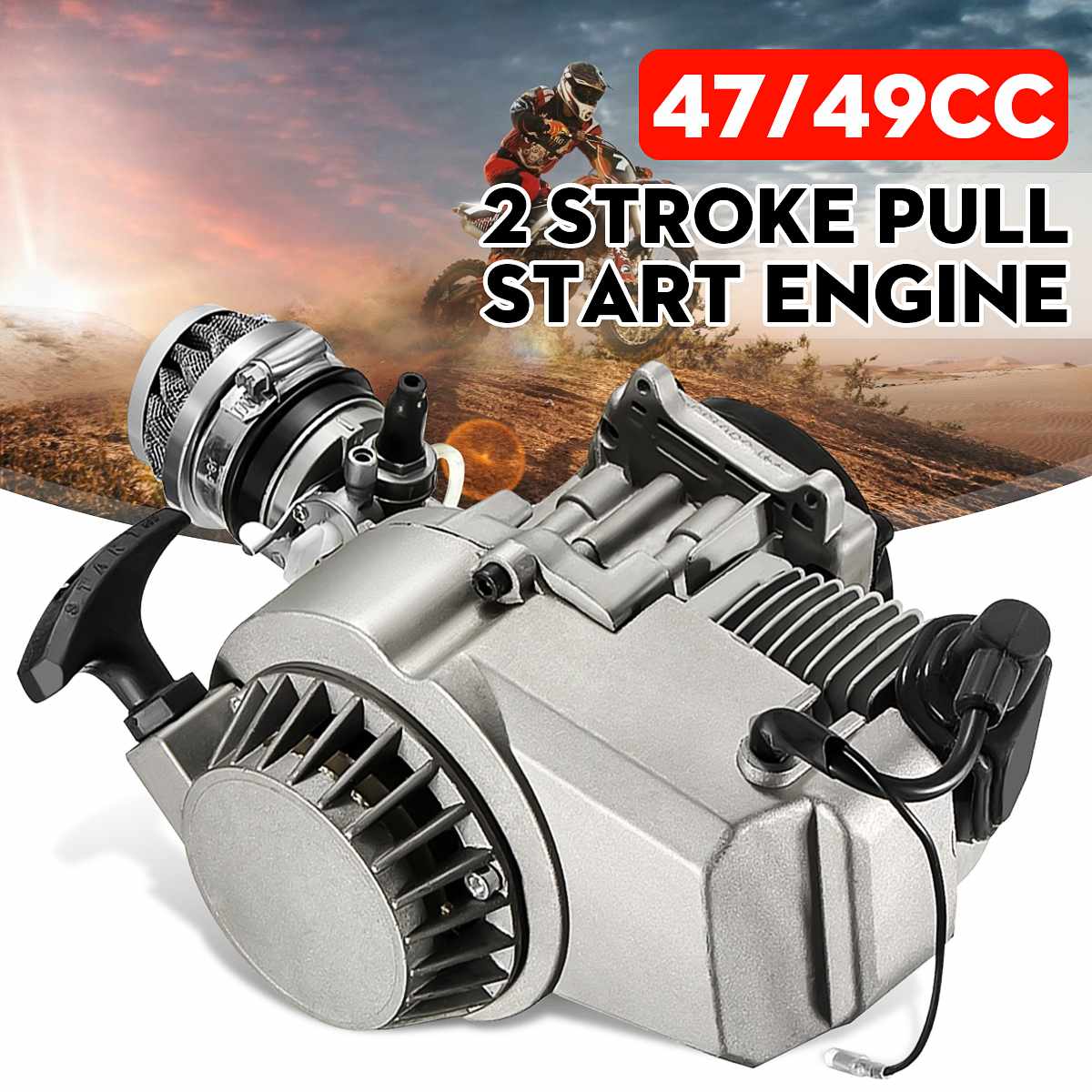 49cc 2 Stroke Motorcycle Pull Start Engine Motor Transmission Engine Air Filter Mini Pocket Dirt Pit Bike ATV Quad 4 Wheel ► Photo 1/6