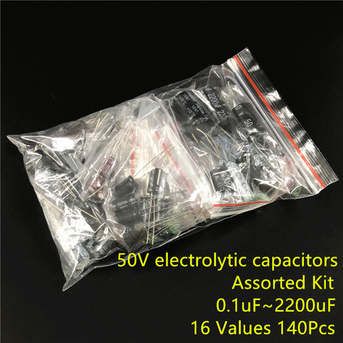 16value 140pcs 50V 0.1uF - 2200uF Electrolytic Capacitor Assortment assorted Kit All Brand New ► Photo 1/2