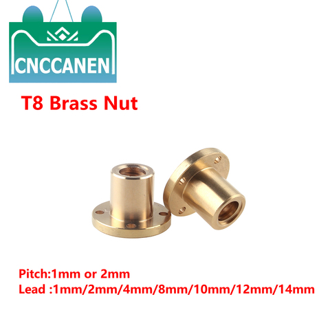 T8 leadscrew nut Pitch1mm/ 2mm Lead 1mm/ 2mm/4mm/8mm/10mm/12mm Brass T8x8mm Lead Screw Nut for CNC Parts 3D Printer Accessories ► Photo 1/6