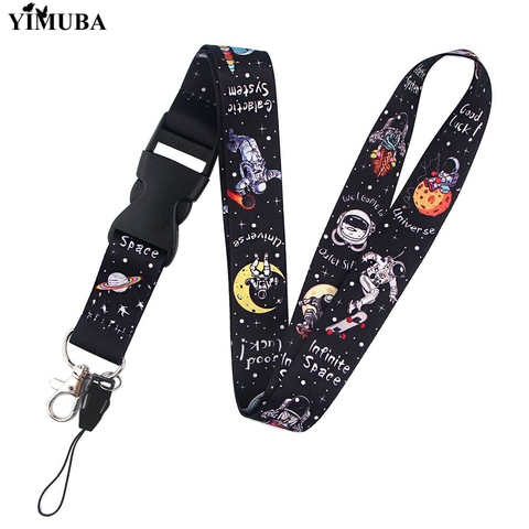 Cute Black Universe Astronaut Lanyard Keychain ID Card Pass Gym Mobile Phone Hang Rope Decoration Webbing Straps Key Ring Holder ► Photo 1/5