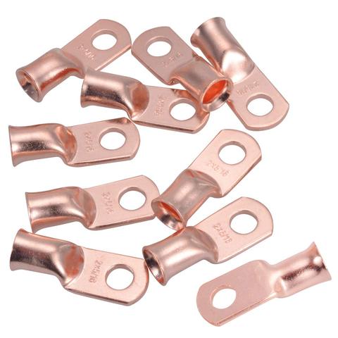 10X Electrical Wire Ring Connectors Bare Copper Tube Lugs Battery Starter Cable Welding Crimp Terminals #10-3/8