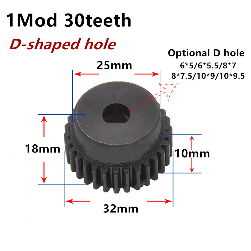 Power Transmission Bore 5mm Motor Plastic Spur Gear Gear 1Modulus 30T Teeth Dia 32MM