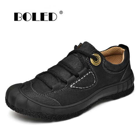 Natural Leather Shoes Men Large Size Handmade Casual Shoes High Quality Outdoor Walking Flats Shoes Men ► Photo 1/6