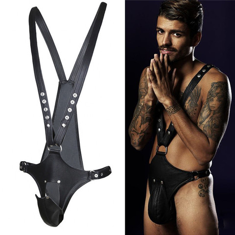 Fetish Men Erotic Leather Pants Male Gay Body Bondage Cage Open Crotch Pants Pole Dance Costumes for Adult BDSM Sex ► Photo 1/6