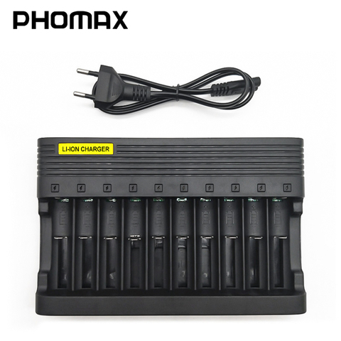 PHOMAX 10 Slot 4.2V LED Smart Display Light Fast Charge EU IMR /Li-ion 18650 17650 22650 AA AAA Rechargeable Battery Charger ► Photo 1/6