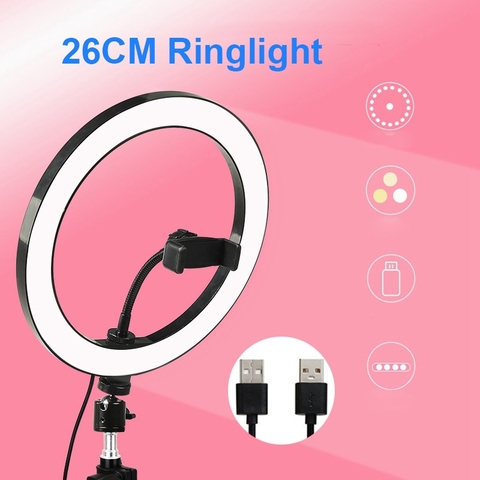 Selens LED Ring Light 26cm Dimmable Video Live Studio Lighting Round Lamp Youtuber Facebook With 2m Tripod Stand ► Photo 1/6