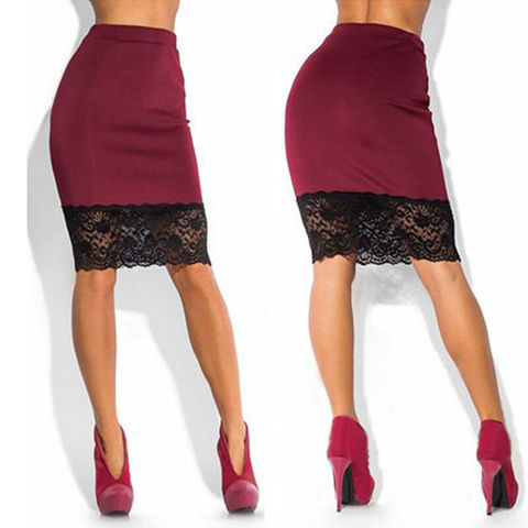 Women Formal Stretch High Waist Short Bodycon Lace Skirt Pencil Basic Comfort Cotton Elastic Midi Pencil Skirt ► Photo 1/6