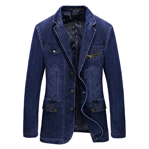 Multi Pocket Denim Jacket Men Spring Blazer Suits Jacket Mens Business Leisure Suits Cowboy Westerner Male Jeans Coat Size L~4XL ► Photo 1/6