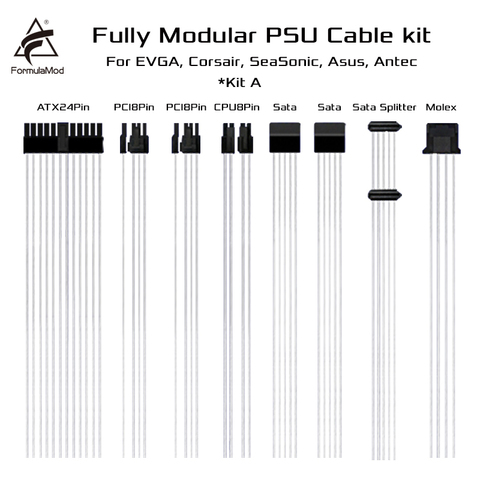 FormulaMod Fm-DYXZ, Fully Modular PSU Cable Kit, 18AWG Silver Plated, Kit For EVGA, Corsair, SeaSonic, Asus, Antec Modular PSU ► Photo 1/6