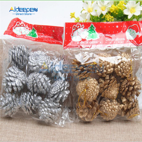 9Pcs/set  Gold Silver Pine Cone Artificial Bouquet DIY Wedding Christmas Garland Wreath Decoration Christmas Tree Ornaments ► Photo 1/6