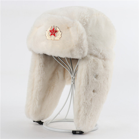 Men Women Soviet Army Military Badge Russia Bomber Hats Pilot Trapper trooper Hat Winter Faux Fur Earflap Snow Caps 3 Styles ► Photo 1/6