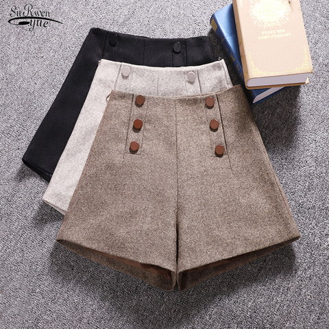 Short Mujer Korean Woolen Shorts Women 2022 Winter Loose Wide Leg Shorts Feminino Autumn  Zipper Pocket Buttons Shorts 7435 50 ► Photo 1/6