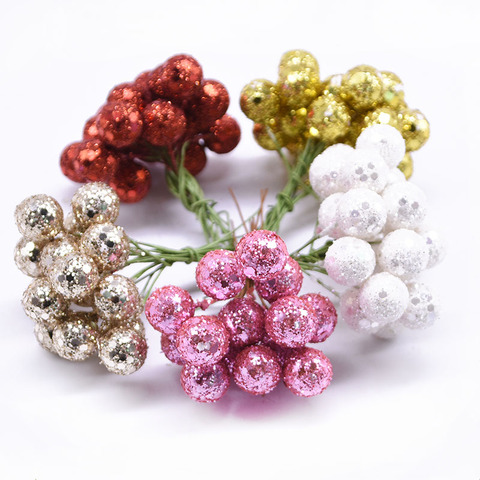 100pcs/lot Mini Artificial Fruit Flower Stamens Cherry Christmas Foam Glitter Berry for Wedding DIY Flower Gift Box Decor Wreath ► Photo 1/6
