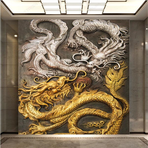 Custom Chinese Style 3D Embossed Dragon Photo Wallpapers for Luxury Home Decor Hotel Restaurant Entry Aisle Mural Wallpaper 3D ► Photo 1/1