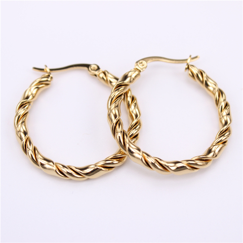 Twisted wire Classic pop earrings 30mm 40mm Two colors combination Safe without fading Stainless steel Hoop earrings LH922 ► Photo 1/6
