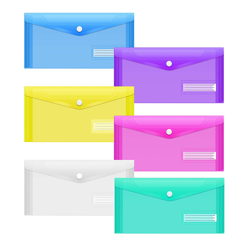 5 Packs A6 Clear Envelopes File Folder Bill Bag Pencil Case with Label Pocket, A6 Envelope File Pouch for School Office Home Use ► Photo 1/6