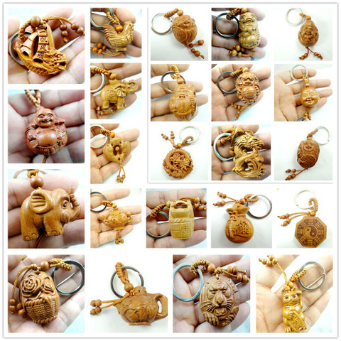 wholesale natural Mahogany Three-dimensional Engraving Key Chain charm Lifelike Key Ring 1pcs A48 ► Photo 1/6