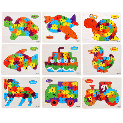 Kids Intelligence Baby Toy Wood Puzzles Cognition English Letter Building Wooden Animal Jigsaw Puzzle Toys for Children Toddler ► Photo 1/6