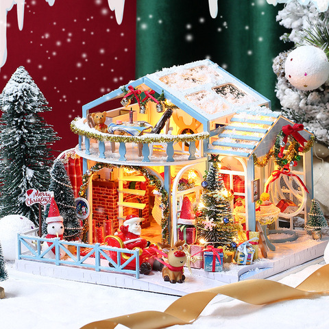 Christmas Miniature Dollhouse Kit Diy Doll House Furniture European Style Wood House For Adult Birthday Gift Toys For Children ► Photo 1/6