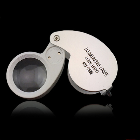 Folding 40 X 25mm Glass Lens Jeweler Loupe with LED handheld electronic magnifier for watch repair ► Photo 1/6
