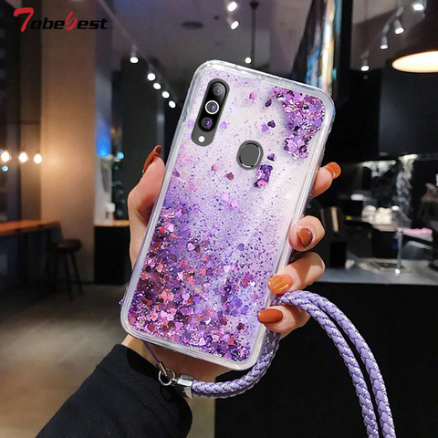 Lanyard Glitter Liquid Silicone Case For Huawei Y6P Y5P Y7P 2022 Y9 Y7 Y6 Y5 Prime 2022 Dynamic Quicksand Star Phone Cover ► Photo 1/6