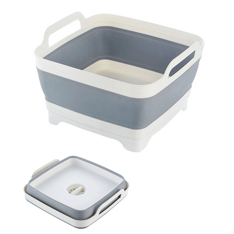 Folding Wash Basin Silicone Dish Tub Collapsible with Drain Plug Carry Handles Washing Basin Drainer Sink Colander for Camping ► Photo 1/6