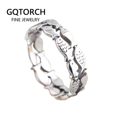 925 silver lovers ring archaized craft men and women hollow-out double row Thai silver bright  small fish ring ► Photo 1/6