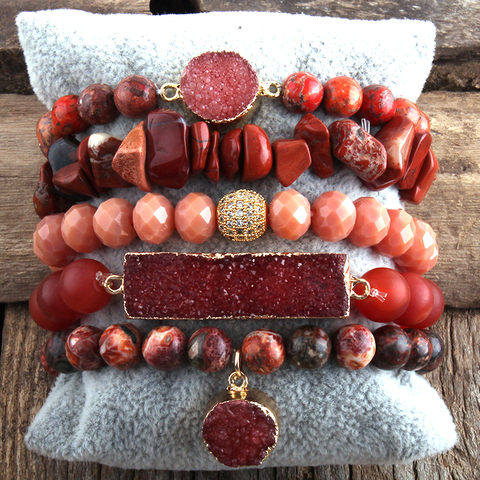 RH Fashion Boho Jewelry Natural Stone & Druzy Charm Bracelet & Bangle 5pc Bracelets Sets For Women Jewelryes Gift DropShip ► Photo 1/1