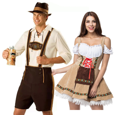 Traditional Couples Oktoberfest Costume Parade Tavern Bartender Waitress Outfit Cosplay Carnival  Halloween Fancy Party Dress ► Photo 1/6