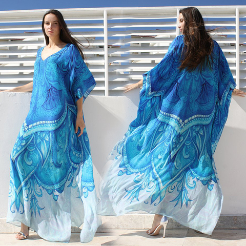 V neck Long  Beach Cover up Pareos de Playa Mujer Beach Wear Plus size Bikini Cover up Robe Plage Sarong Beach Tunic #Q669 ► Photo 1/6