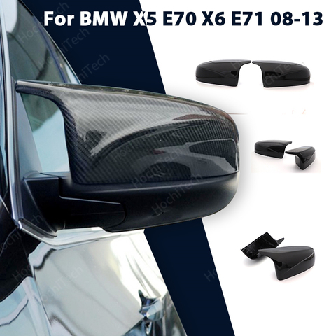 2pcs facelifted Excellent modified Rearview Bright black Carbon Fiber Pattern Mirror Cover caps For BMW X5 E70 X6 E71 2008-2013 ► Photo 1/6