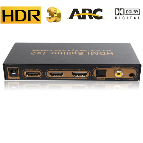 2-port HDMI Splitter 1X2 HDMI audio extractor Spdif/toslink+L/R audio output 3D&full HD1080P  ► Photo 1/6