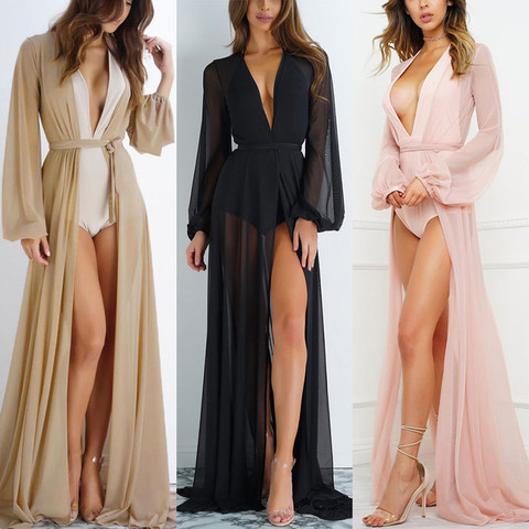 Women Solid Chiffon Kimono Summer Holiday Beach Cardigan Bikini Cover Up Wrap Beachwear Loose Long Dress ► Photo 1/6