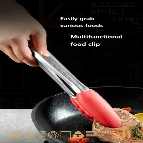 Silicone Food Tong Stainless Steel Kitchen Tongs Silicone Non-slip Cooking Clip Clamp BBQ Salad Tools Kitchen Accessories ► Photo 1/6